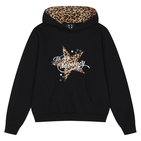 MEDM Leopard Hood Lining Star Patch Logo Hoodie