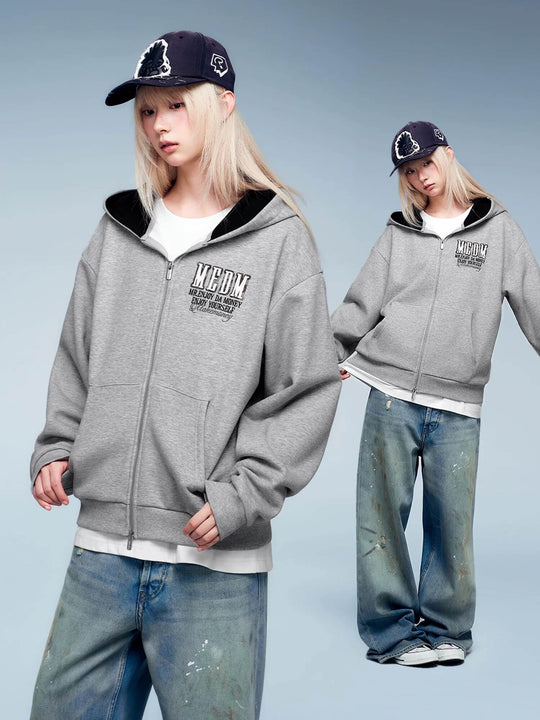 MEDM Contrast Hood Lining Zip Up Hoodie | Face 3 Face