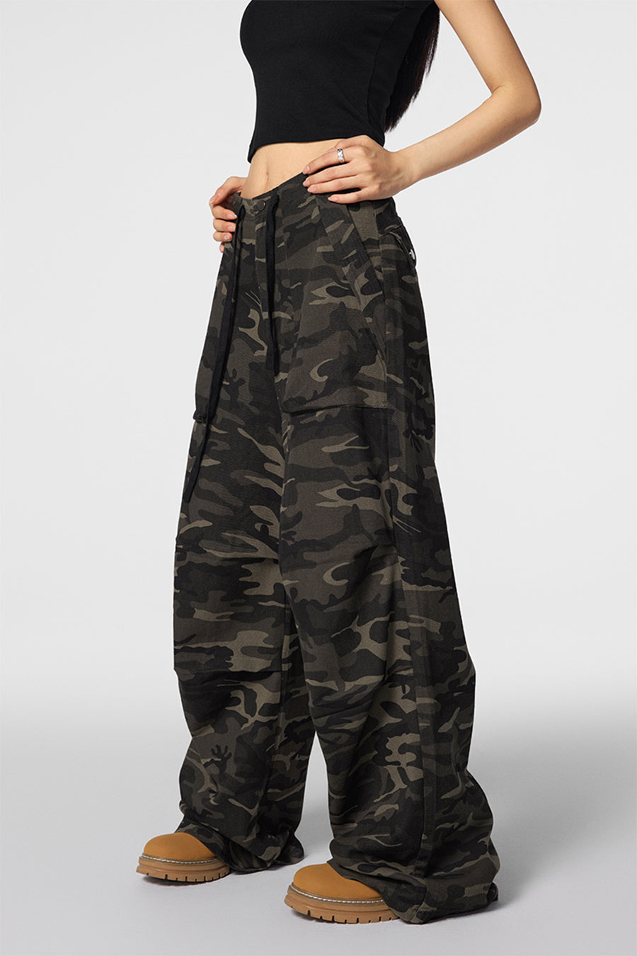 Streetwear baggy pants | Achock Camouflage Drawstring Baggy Work Pants | Face 3 Face