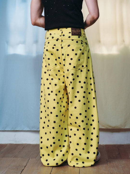 MEDM All Over Polka Dot Print Curved Baggy Pants | Face 3 Face