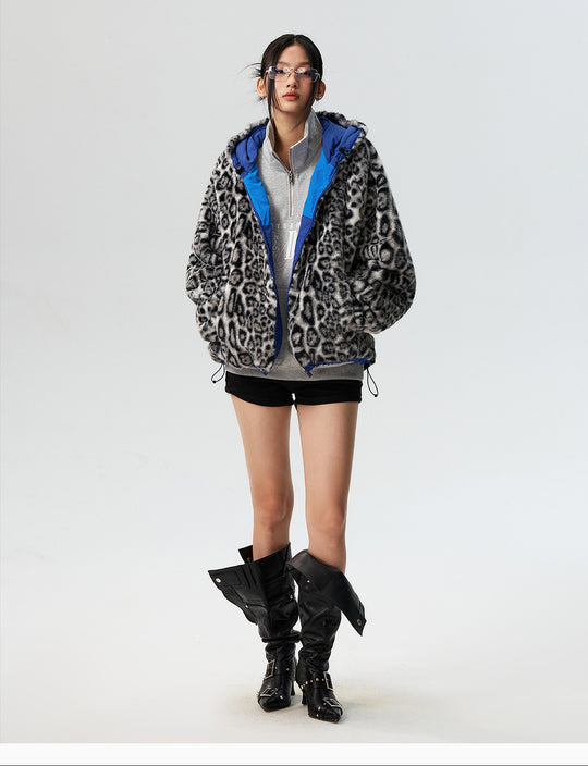 MEDM Reversible Leopard Fur Hooded Track Jacket | Face 3 Face