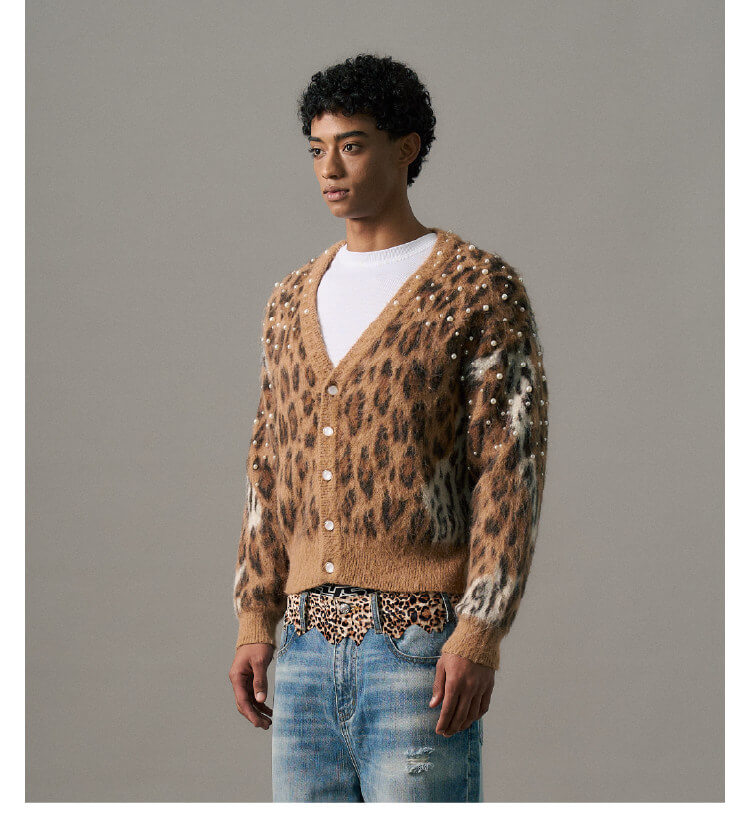 S45 Pearl Studded Leopard Knit Cardigan | Face 3 Face