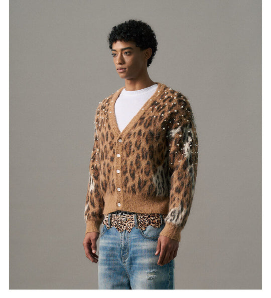 S45 Pearl Studded Leopard Knit Cardigan | Face 3 Face