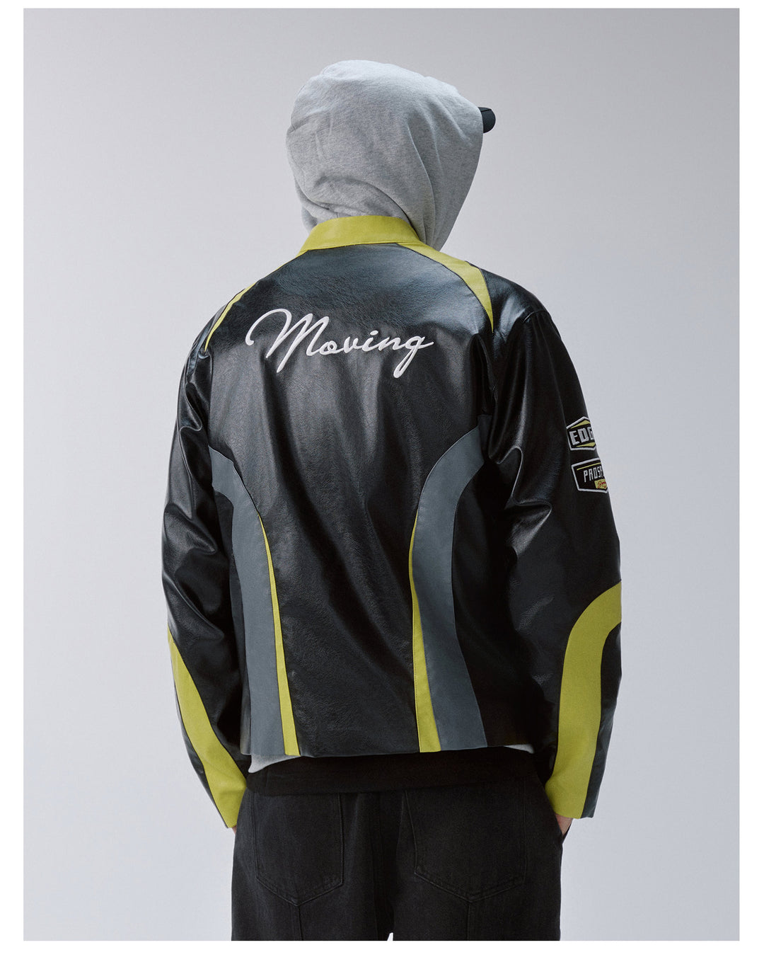 F2CE Color Block PU Leather Racing Jacket | Face 3 Face