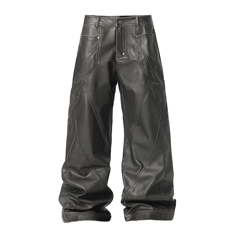 JHYQ Retro PU Leather Motorcycle Pants
