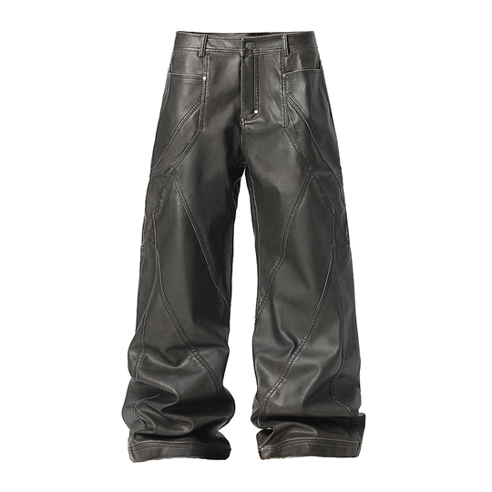 JHYQ Retro PU Leather Motorcycle Pants