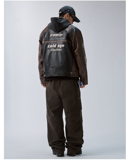 F2CE Embroidery Patch PU Leather Racing Jacket | Face 3 Face