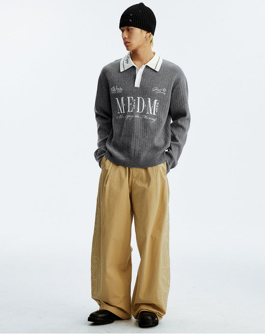 MEDM Color Blocked Long Sleeve Knit Polo Sweater | Face 3 Face