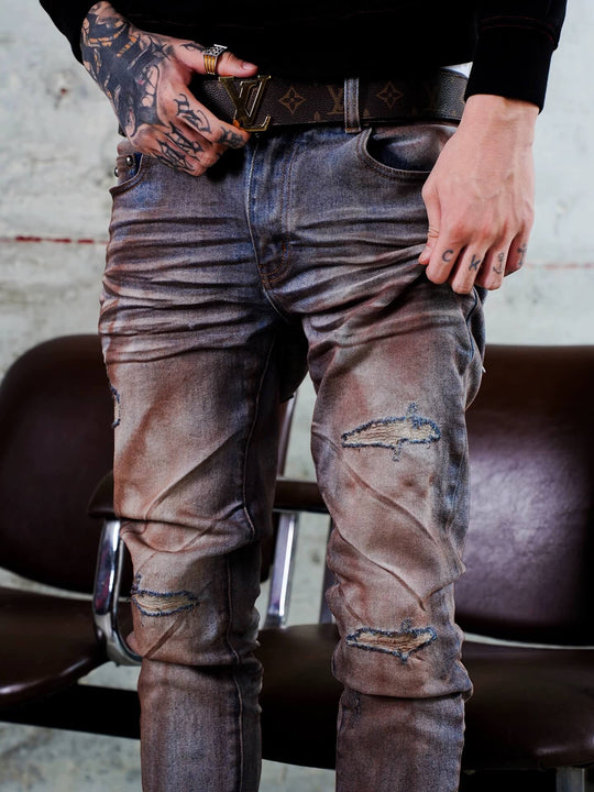 TGFCLUB Rust Washed Distressed Slim Fit Skinny Jeans | Face 3 Face