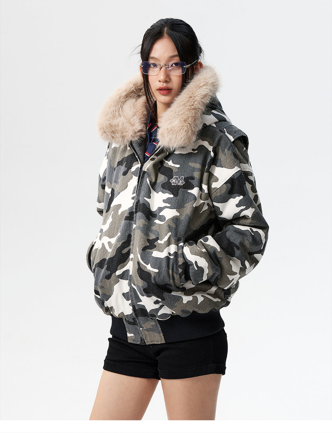 MEDM Detachable Fur Camouflage Hooded Jacket | Face 3 Face