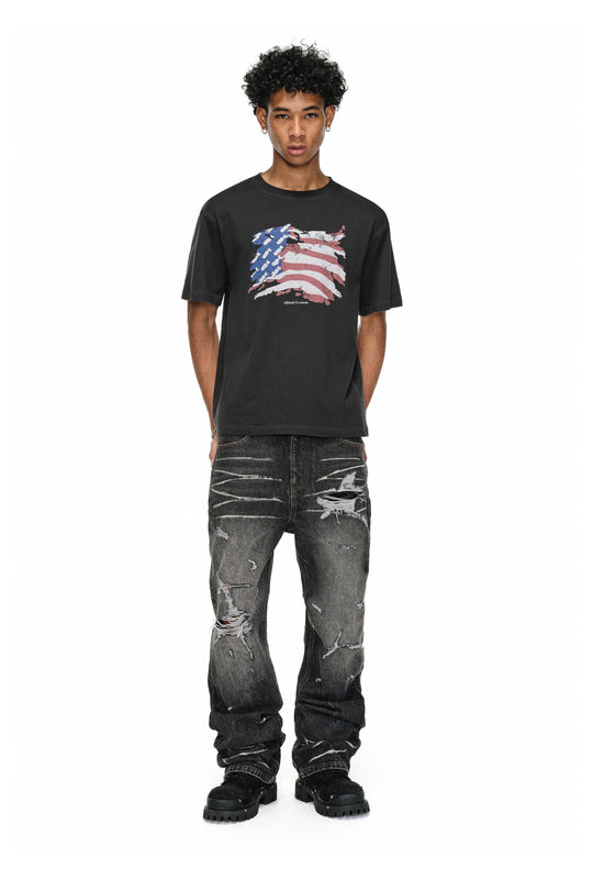 ANTIDOTE Irregular Torn Hole Washed Flared Jeans | Face 3 Face