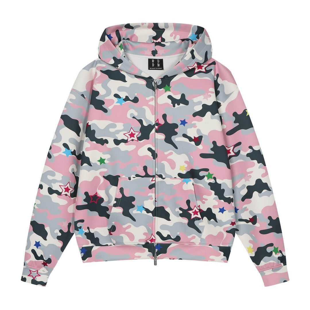 MEDM All Over Colorful Star Camouflage Zip Up Hoodie | Face 3 Face