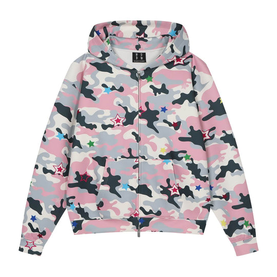 MEDM All Over Colorful Star Camouflage Zip Up Hoodie | Face 3 Face