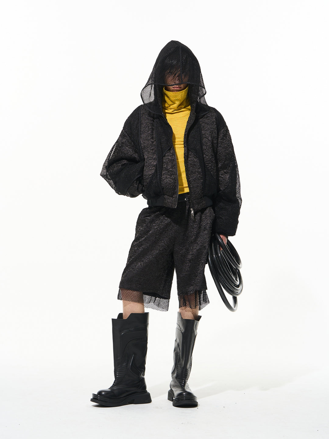 BLIND NO PLAN Double-layer Patchwork Hooded Bomber Jacket | Face 3 Face