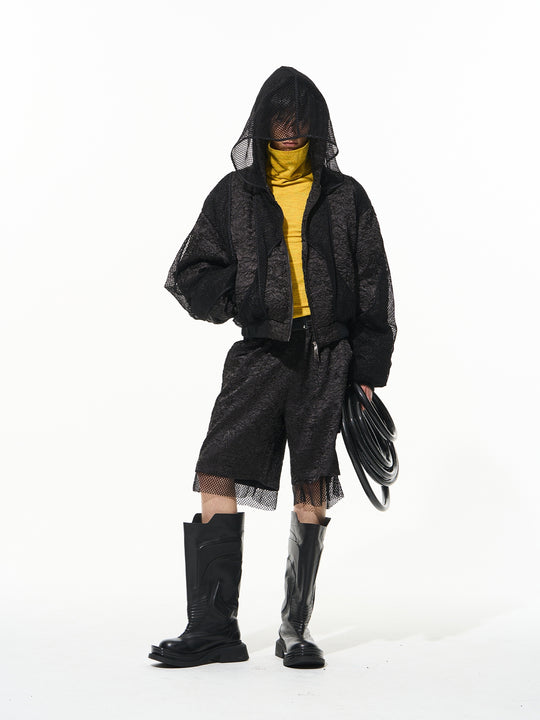 BLIND NO PLAN Double-layer Patchwork Hooded Bomber Jacket | Face 3 Face