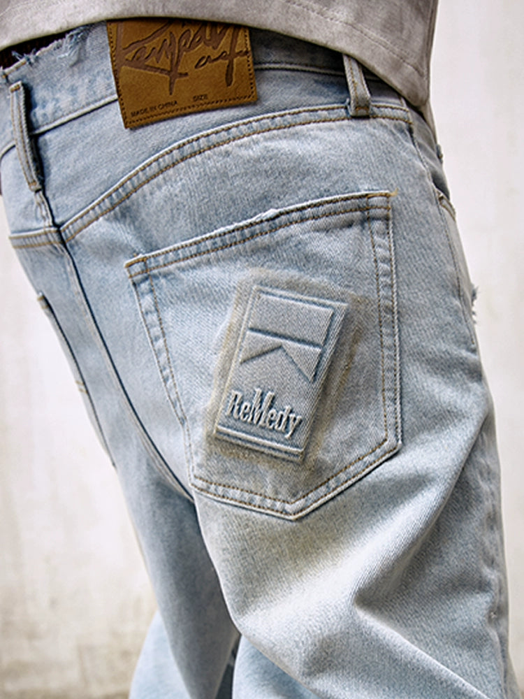 Remedy Back Pocket 3D Design Washed Hole Jeans | Face 3 Face