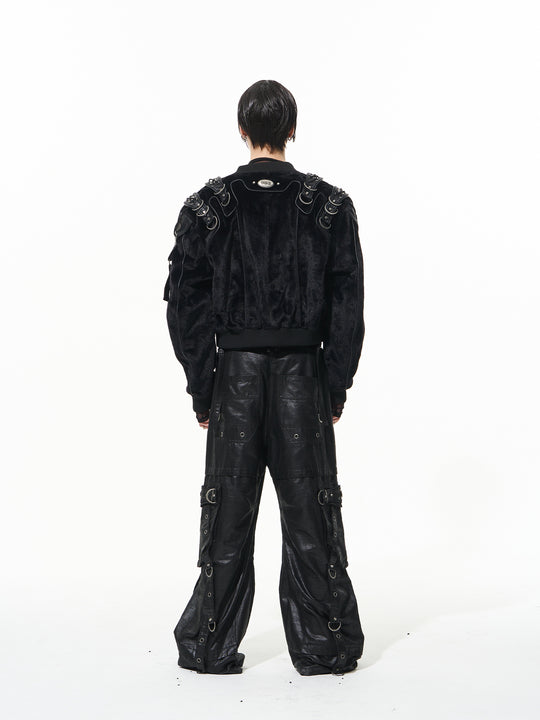 BLIND NO PLAN Metal-Embellished Fur Bomber Jacket | Face 3 Face