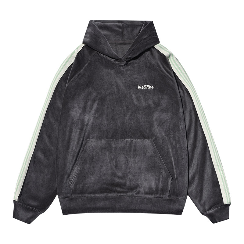 JUST VIBE Side Stripe Velvet Hoodie | Face 3 Face