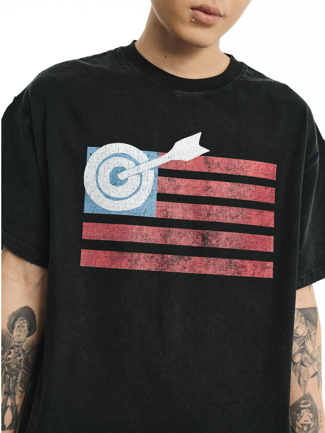 NOVACAM Washed Backstitch Vintage Print Black & Camouflage Tee | Face 3 Face