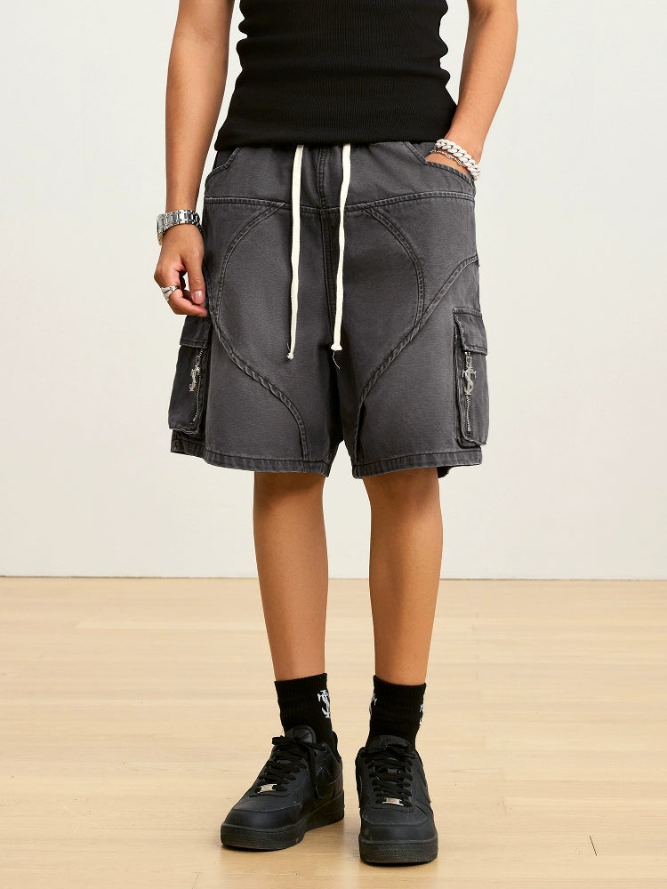Small Town Kid Washed Denim Utility Cargo Shorts | Face 3 Face