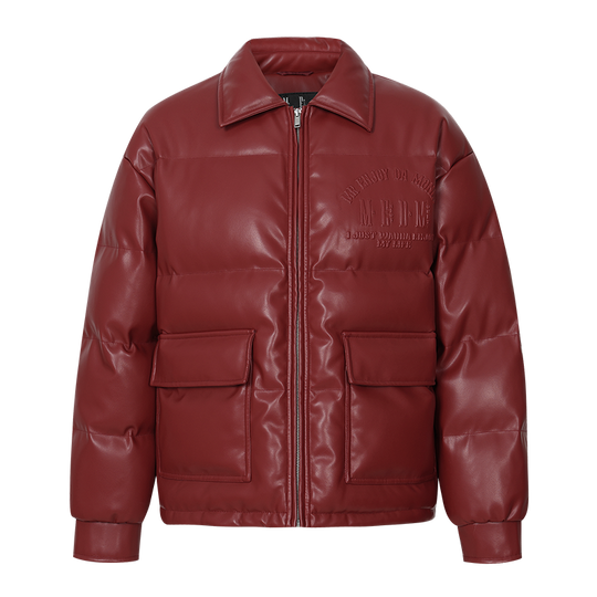 MEDM Embossed LOGO Leather Down Jacket | Face 3 Face