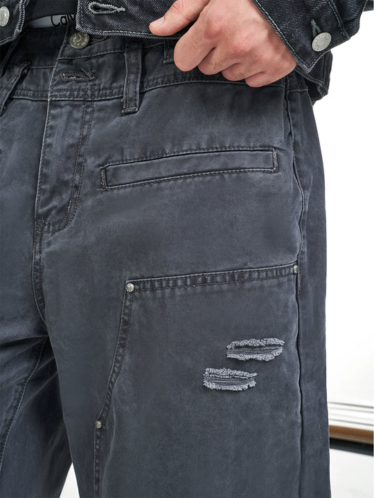 F3F Select Destroyed Double Knee Gray Baggy Jeans | Face 3 Face