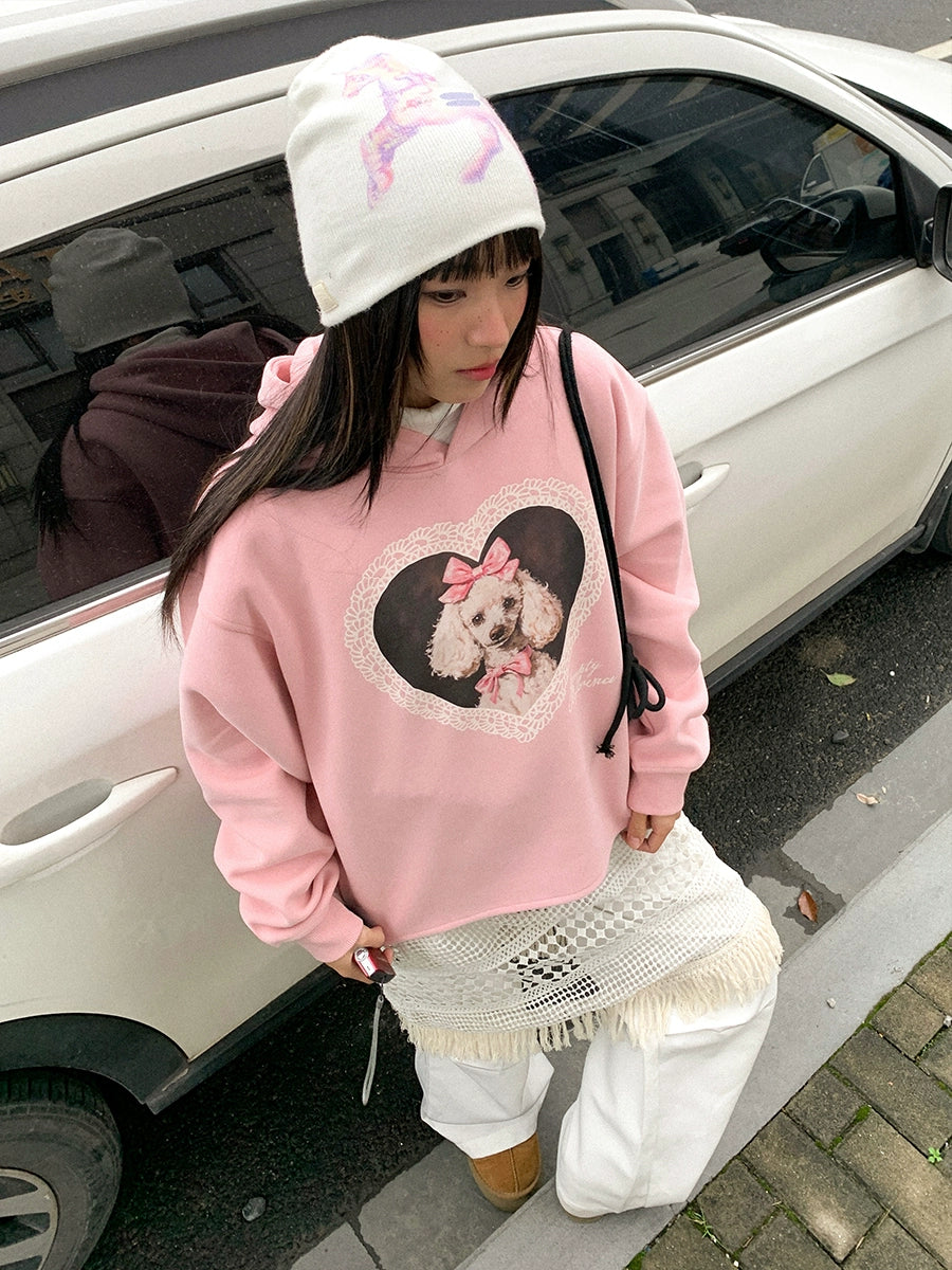 EMPTY REFERENCE Lace Heart Puppy Print Hoodie | Face 3 Face