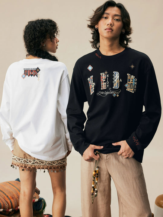 MEDM Ethnic Patch Embroidered Long Sleeve Tee | Face 3 Face