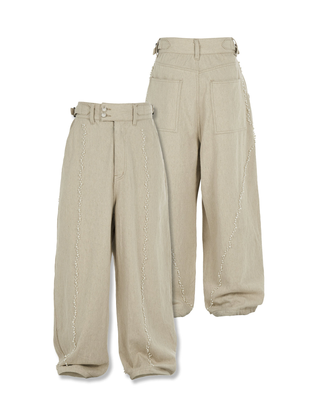 STEEPC Cotton Linen Blend Pearl Baggy Pants | Face 3 Face
