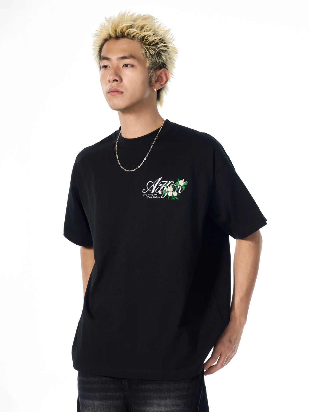 AFGK Flower Embroidered Logo Print Tee | Face 3 Face