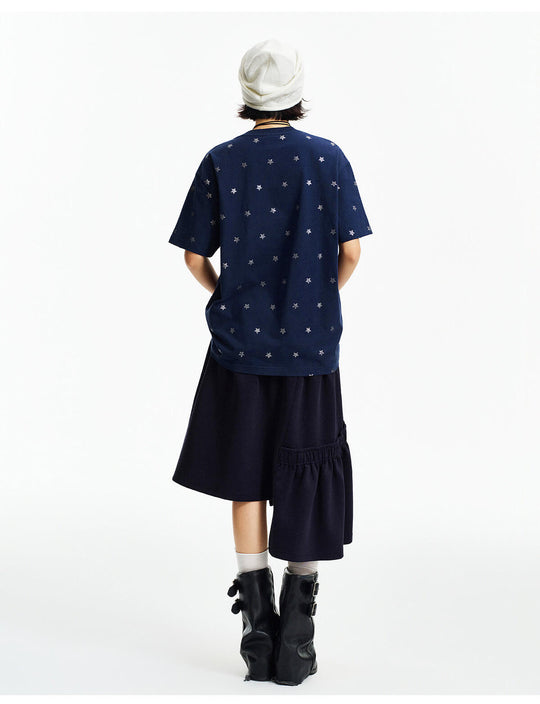 MEDM All Over Glitter Star Print Logo Patch Short Sleeve Tee | Face 3 Face