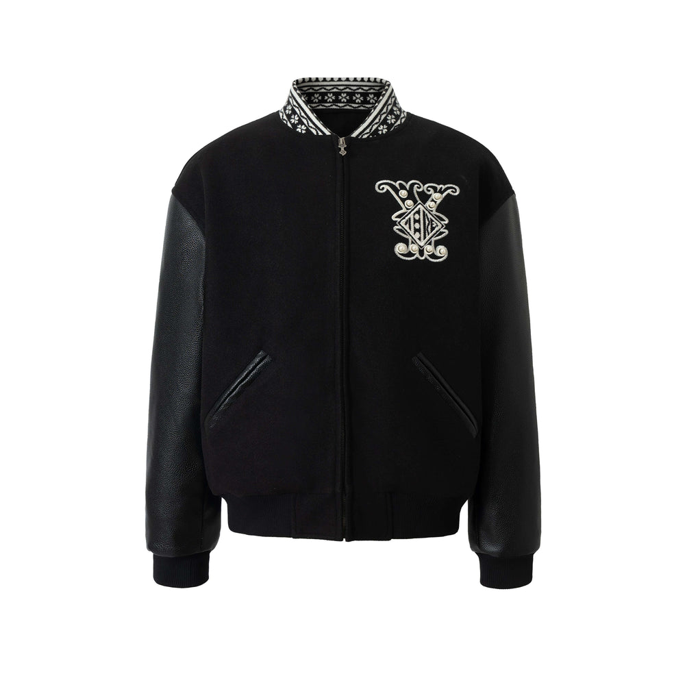 YADcrew 3D Embroidered Pearl Varsity Jacket | Face 3 Face