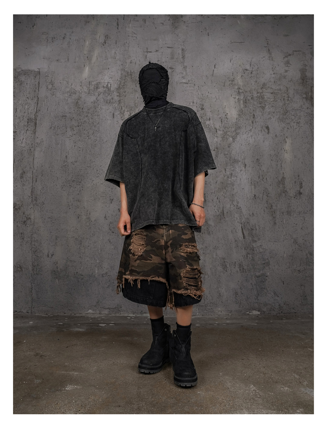 UNDERWATER Black Sand-Washed Faded Deconstructed Tee | Face 3 Face