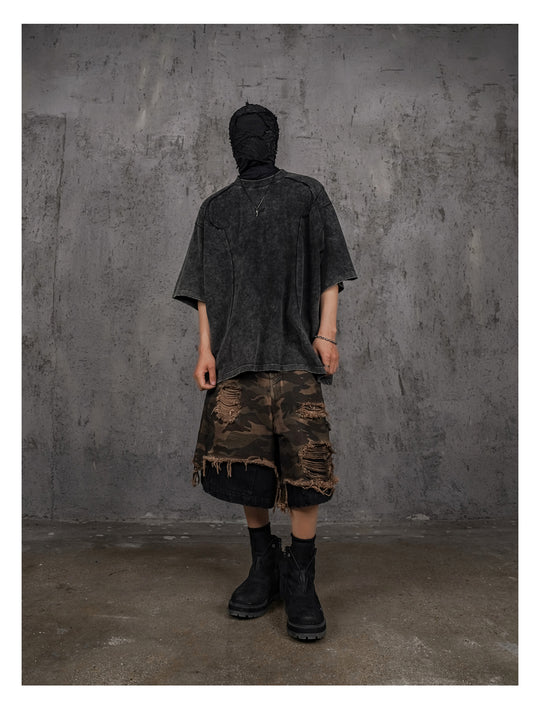UNDERWATER Black Sand-Washed Faded Deconstructed Tee | Face 3 Face