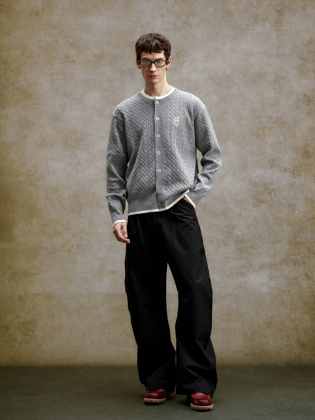 YADcrew Cable Knit Crew Neck Cardigan | Face 3 Face