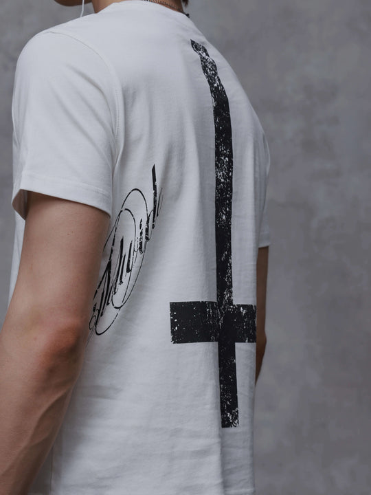 ANTIDOTE Faded Inverted Cross Back Print Short Sleeve Tee