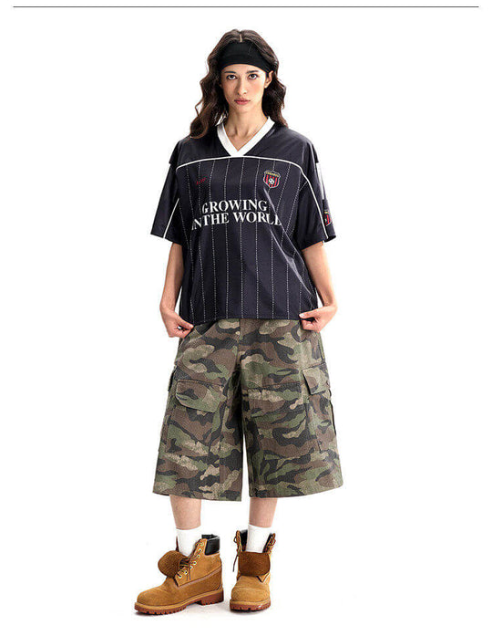 F3F Select Stitch Stripe Mesh V Neck Short Sleeve Soccer Jersey | Face 3 Face