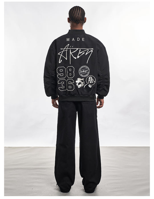 F3F Select Letter Embroidered Bomber Jacket | Face 3 Face