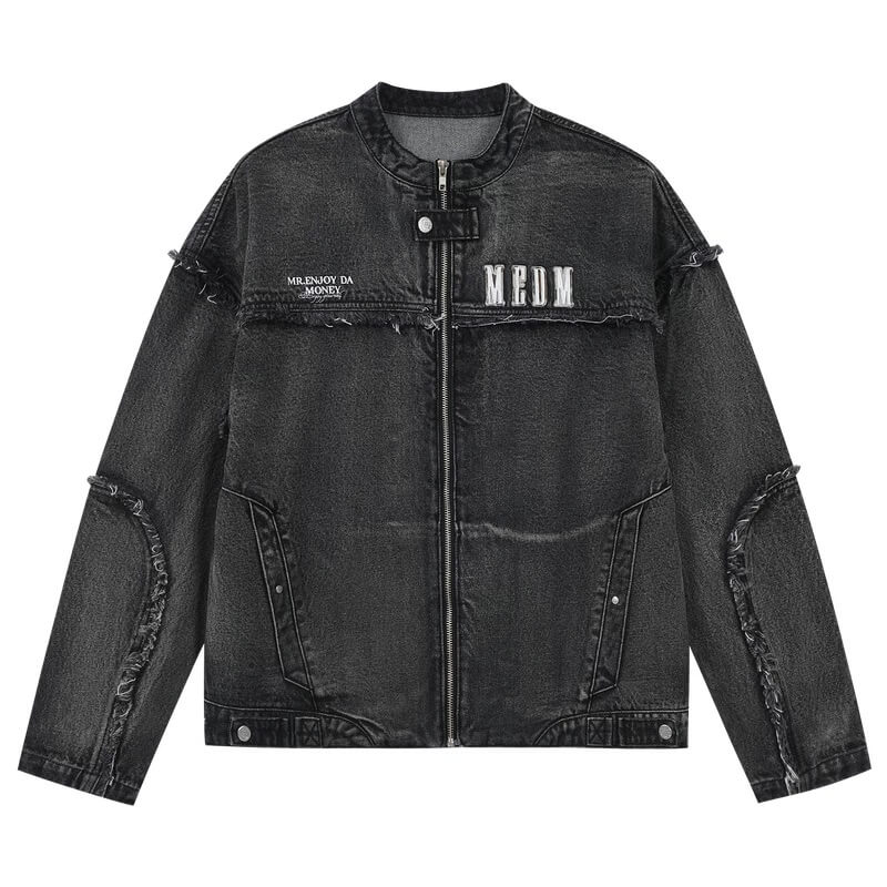 MEDM Washed Distressed Frayed Patchwork Denim Jacket | Face 3 Face