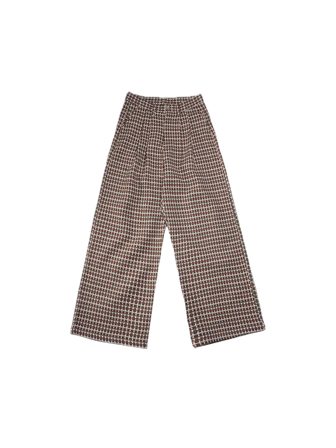 LIBERAFIT Wool Tweed Grid Pattern Pleated Baggy Trousers | Face 3 Face