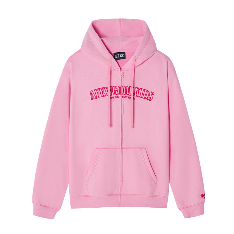 AFGK Big Logo Heart Embroidery Zipper Hoodie
