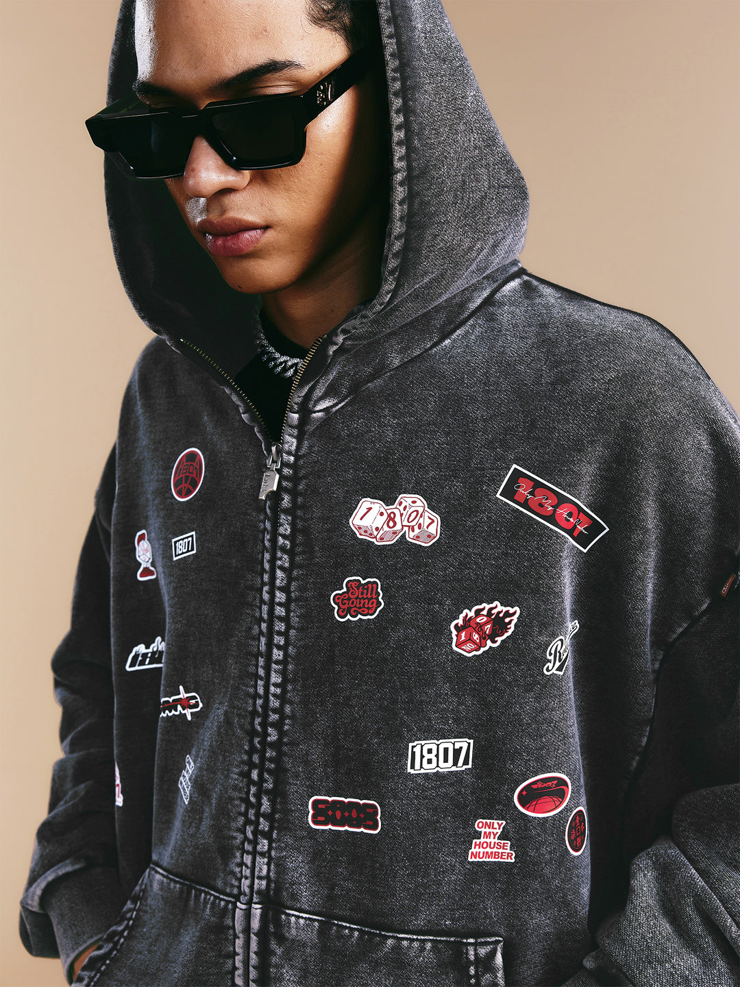 1807× LABT Logo Patch Washed Zip Up Hoodie | Face 3 Face