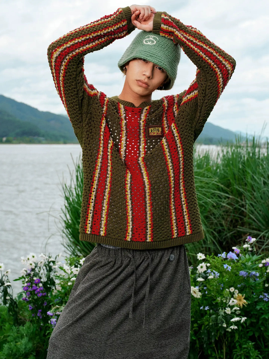 MEDM Multi Color Striped Open Knit Sweater | Face 3 Face