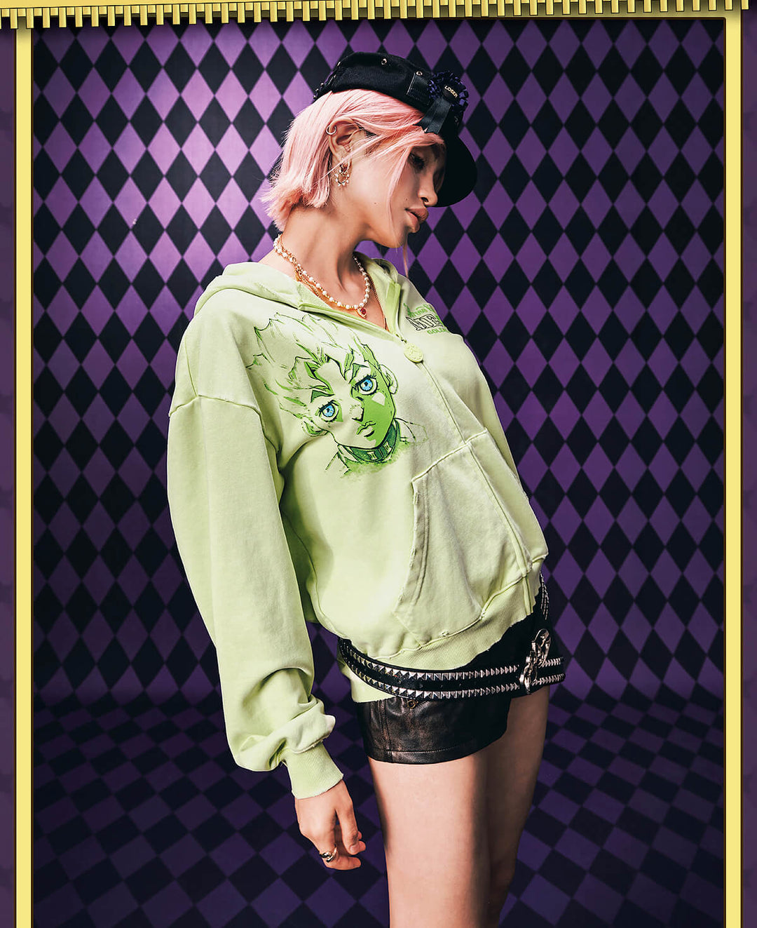 MEDM × JOJO Washed Graphic Print Zip Up Hoodie | Face 3 Face