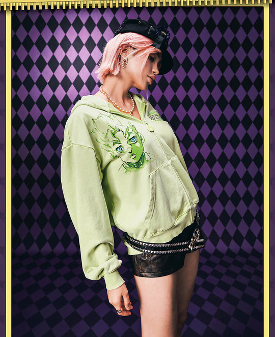 MEDM × JOJO Washed Graphic Print Zip Up Hoodie | Face 3 Face