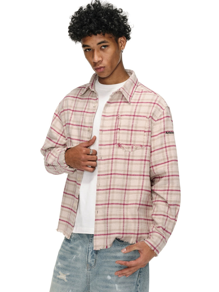 ANTIDOTE Destroyed Plaid Long-Sleeve Shirt | Face 3 Face