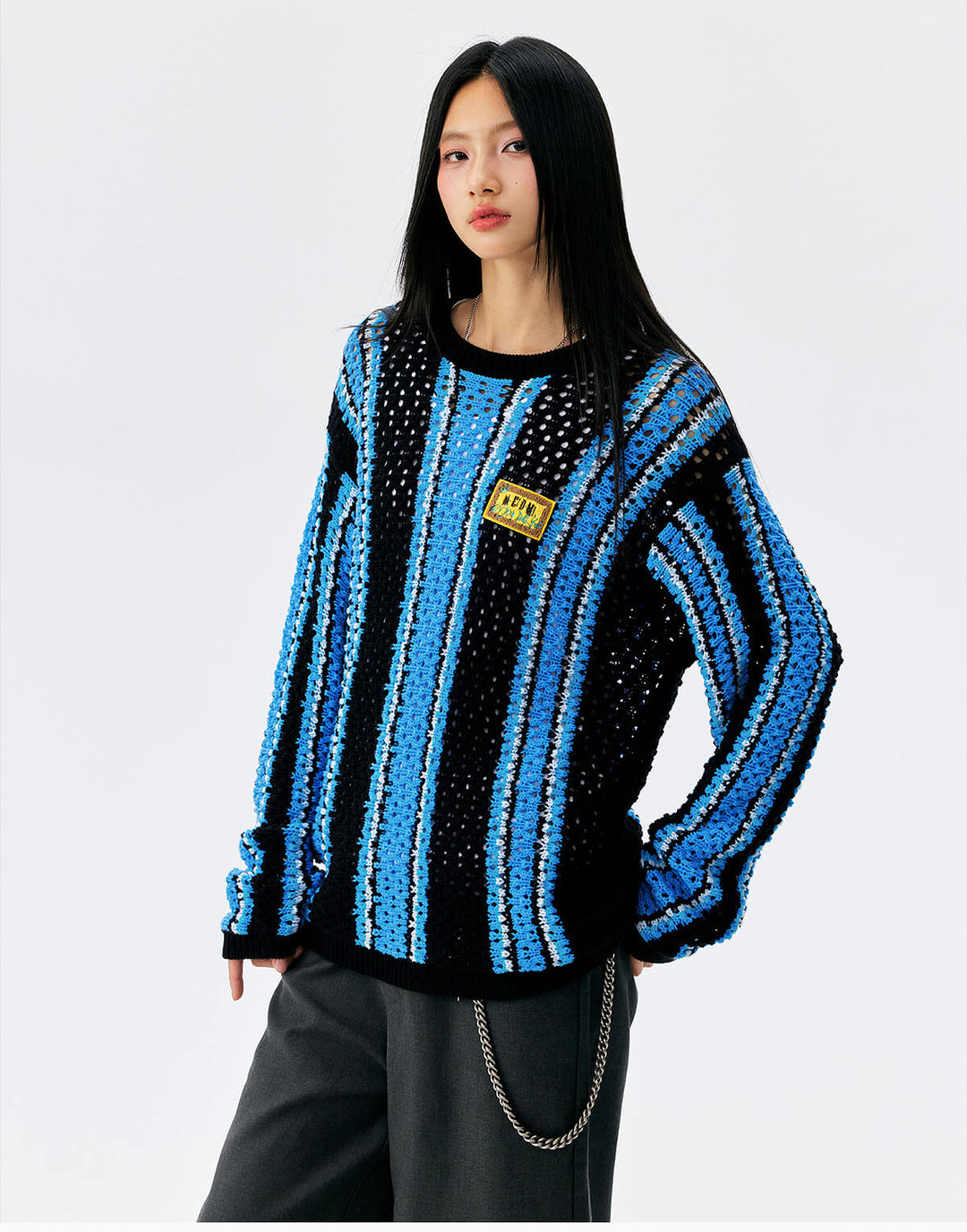 MEDM Multi Color Striped Open Knit Sweater | Face 3 Face