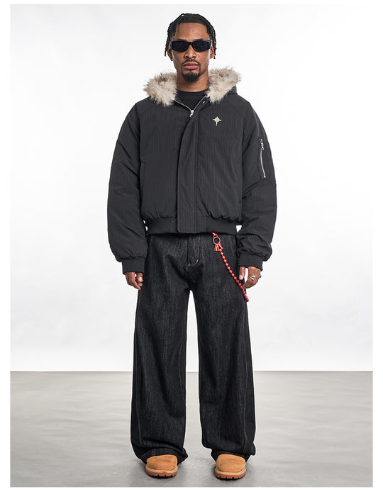 F3F Select Fur Lining Hoodie MA-1 Bomber Flight Jacket | Face 3 Face