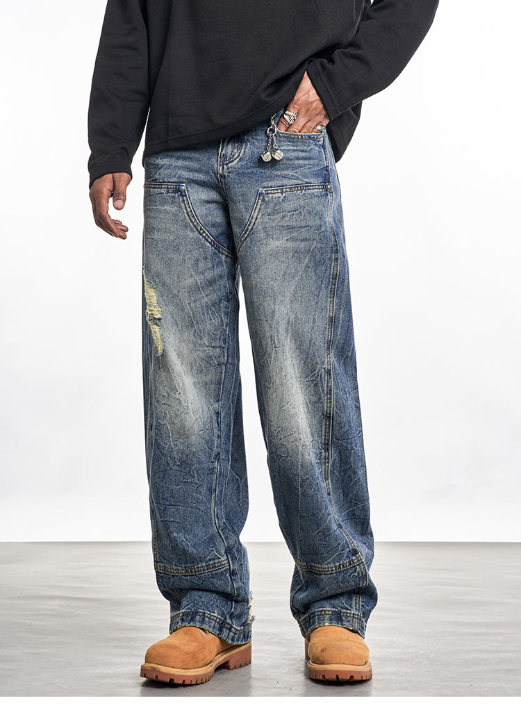 F3F Select Turquoise Studs Washed Double Knee Jeans | Face 3 Face