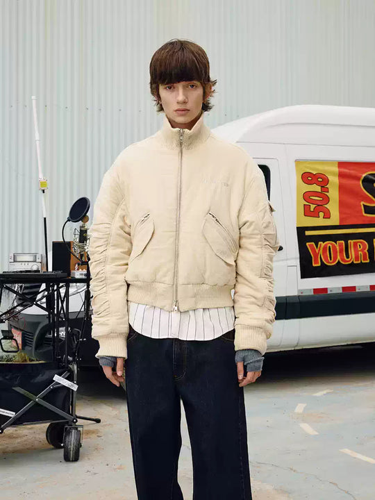 SOD Co. Beige Pilling Custom Pleated MA-1 Bomber Jacket | Face 3 Face